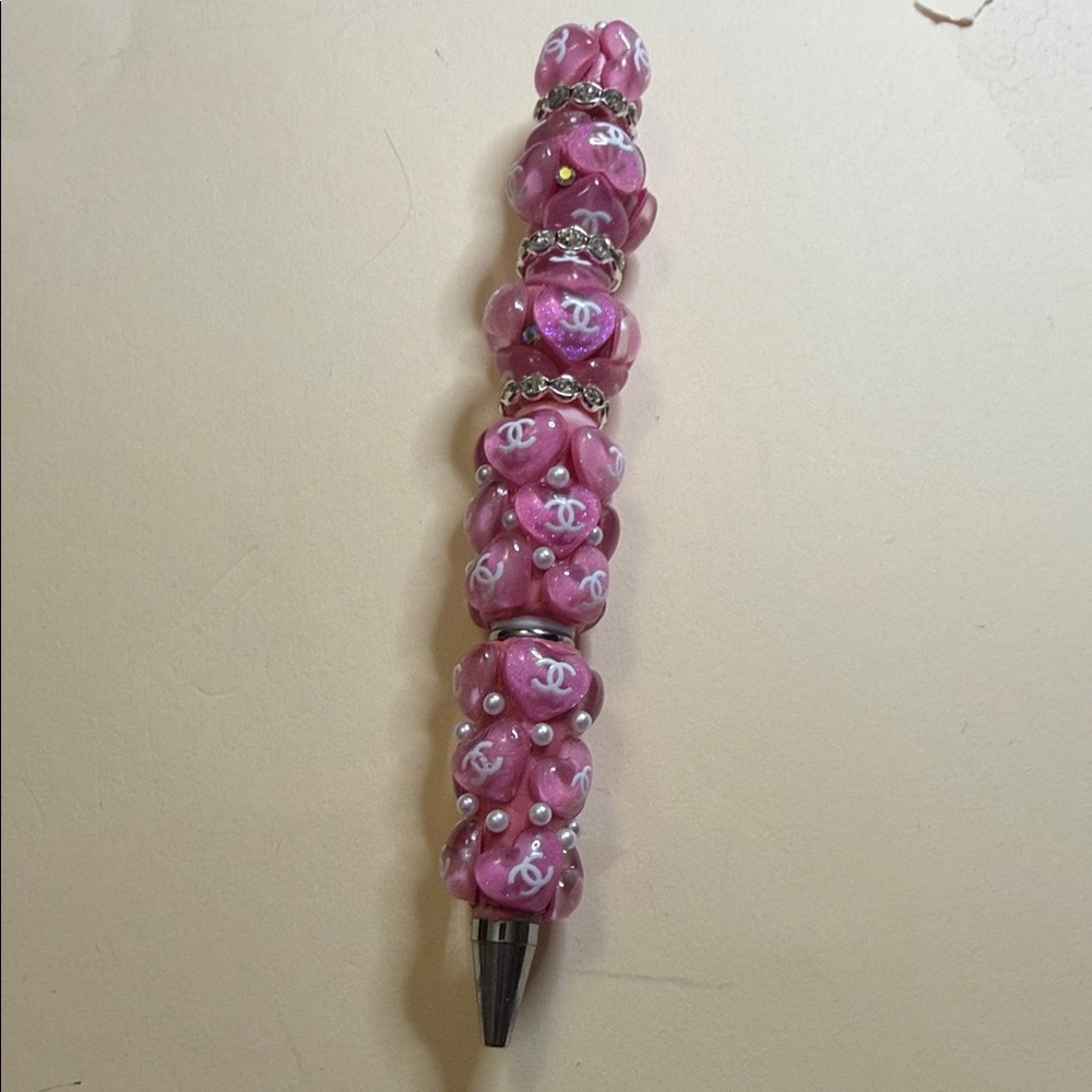 Pink Beaded Designer-Style Ballpoint Pen